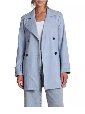 Bagatelle Light Blue Pinstripe Double-Breasted Trench